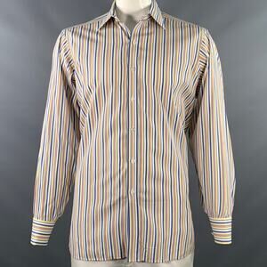 TURNBULL & ASSER L White Multi Color Stripe Cotton French Cuff Long Sleeve Shirt